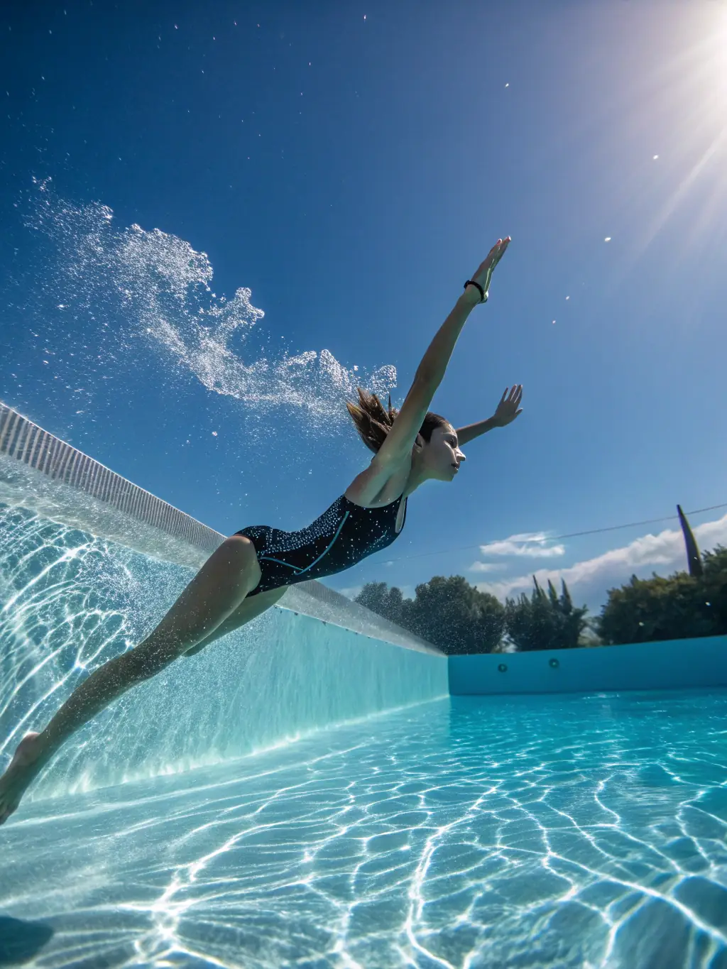 A young swimmer diving into a pool, representing the competitive swimming program offered by the Comité Départemental de Natation.
